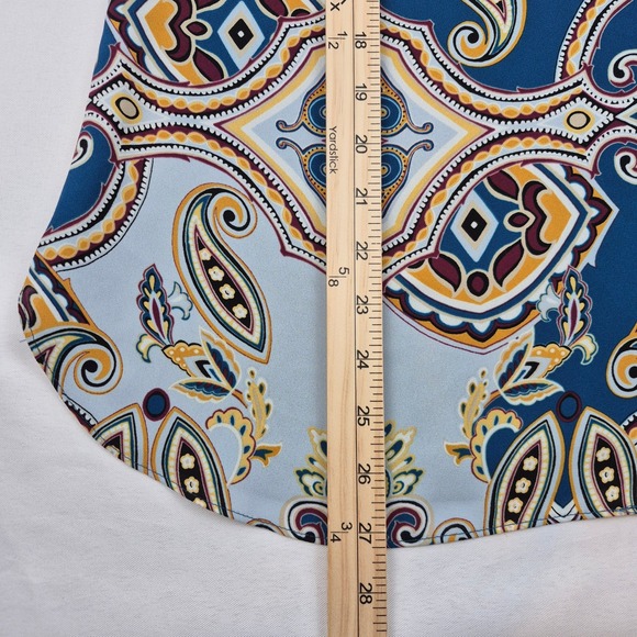 Chicos Size 2 Paisley Print Sleeveless Tank Top Blouse Women Blue Yellow Travel - Picture 6 of 8